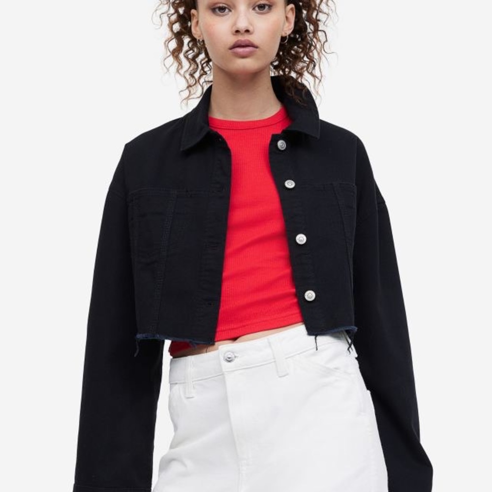Divided black cropped jacket button up XS